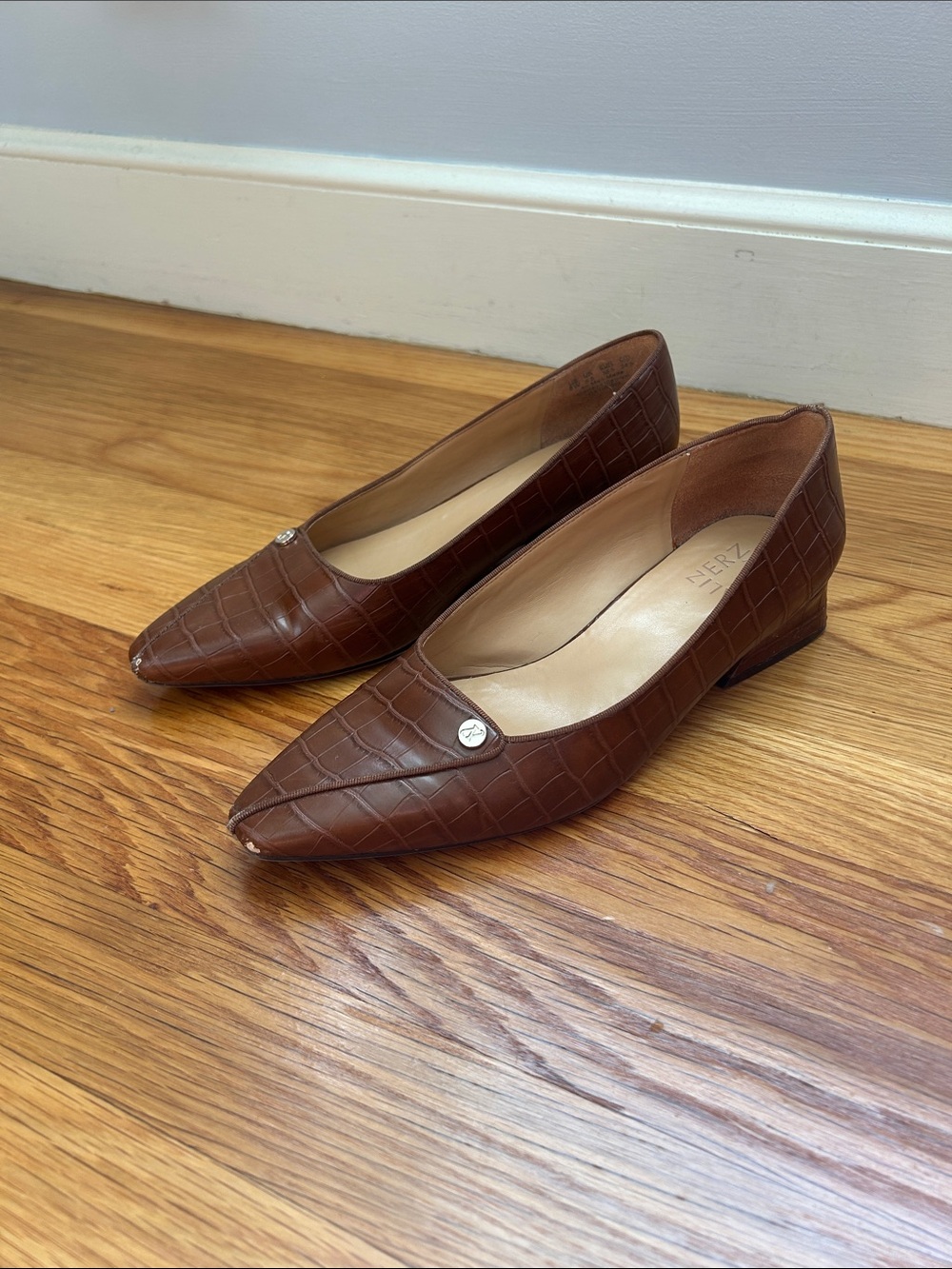 Naturalizer Brown Croc-Embossed Pointed Toe Flats